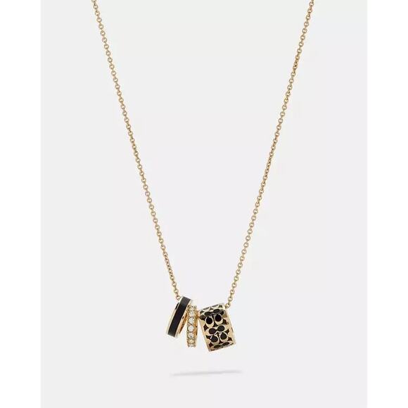 Coach Gold & Black Signature Enamel Necklace - Picture 1 of 7